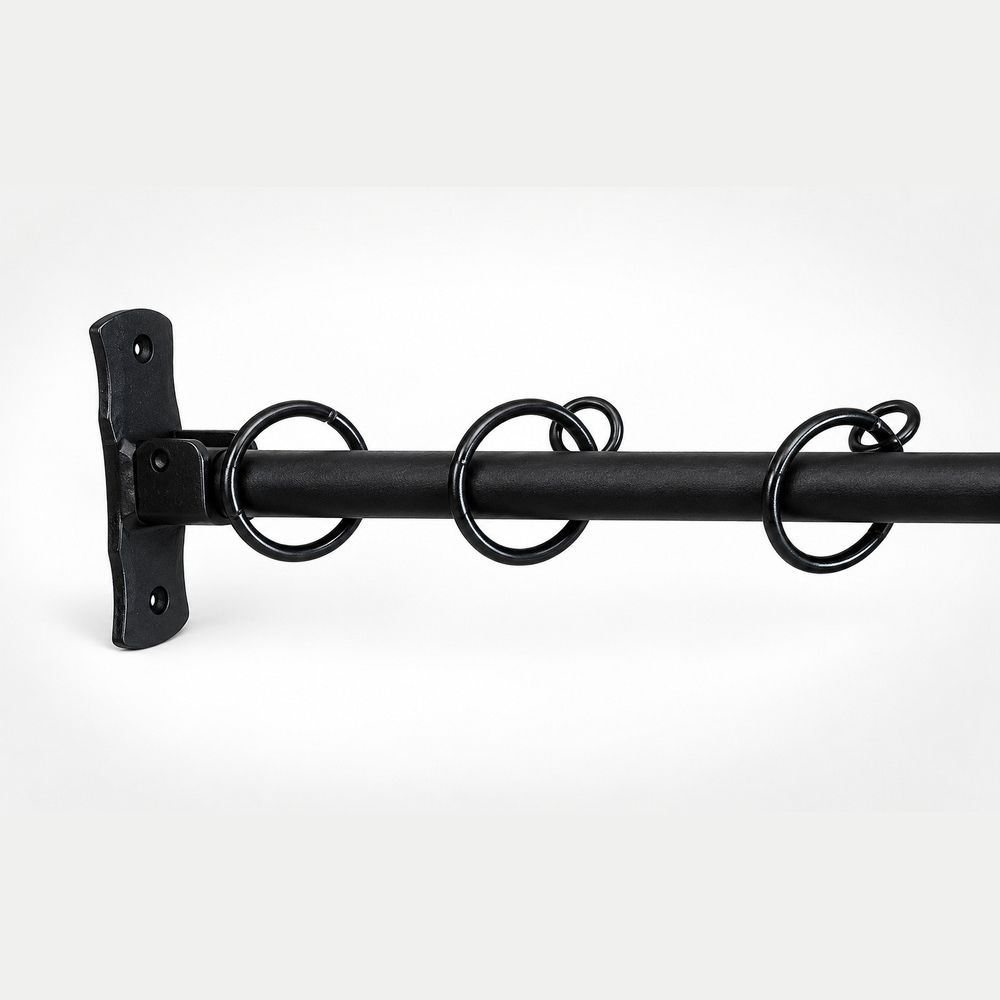 Iron Metal Recessed Curtain Voile Pole Rod kit with a 16mm solid iron pole  